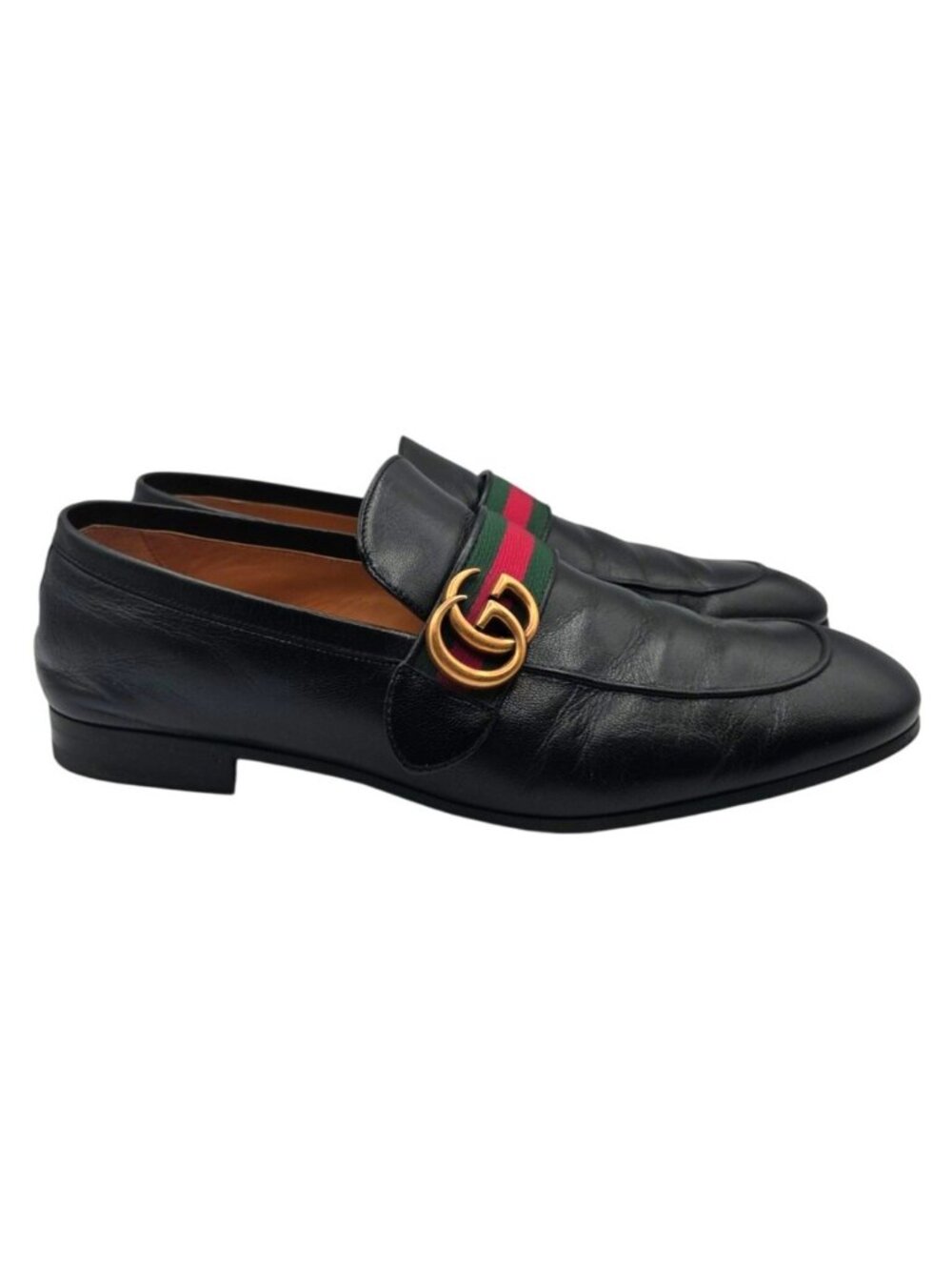 Gucci Loafers Leather Shoes Donnie Double G Web Green Red Mens US 10